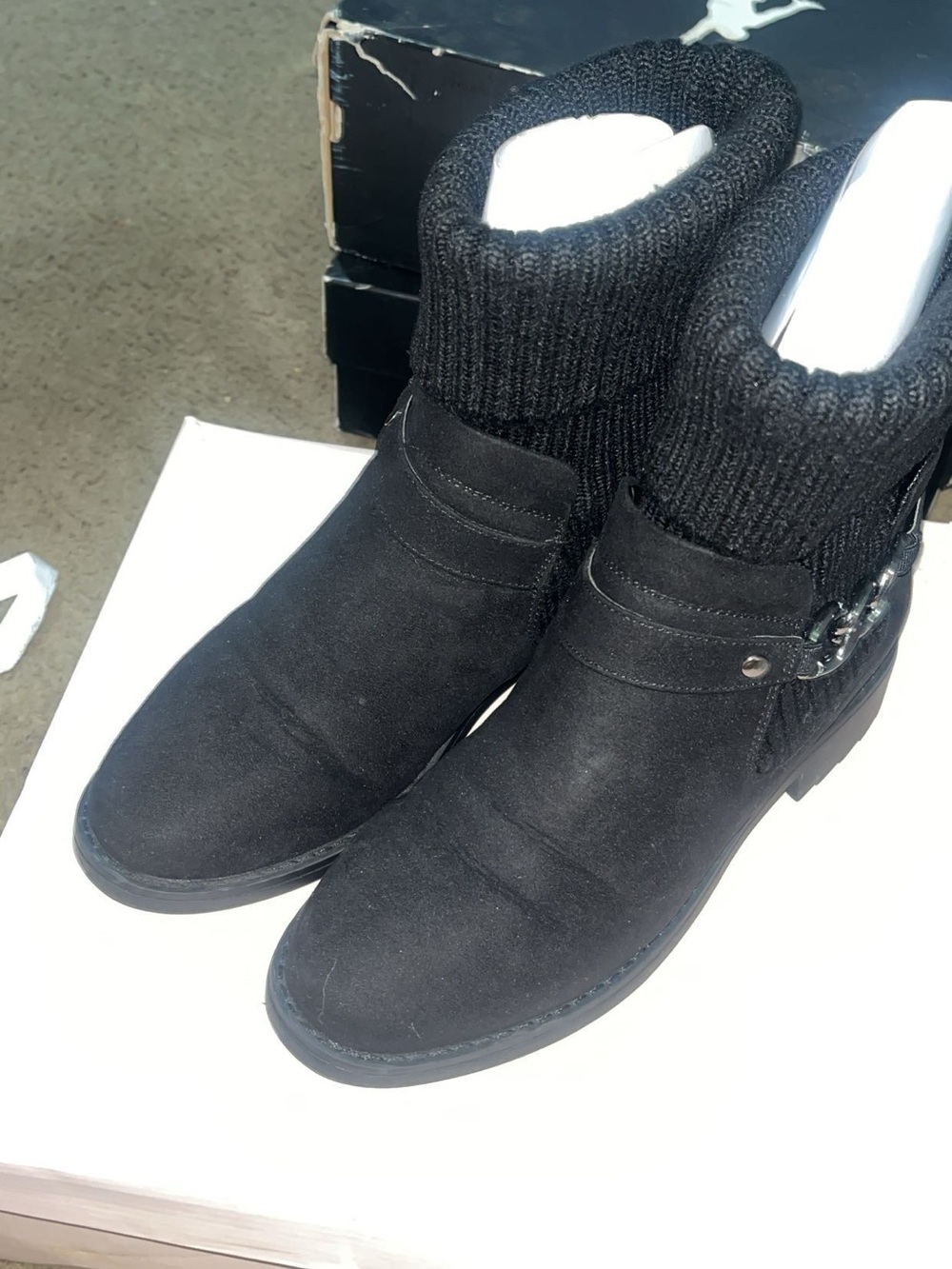 Women's Black Knit-Cuff Ankle Boots
